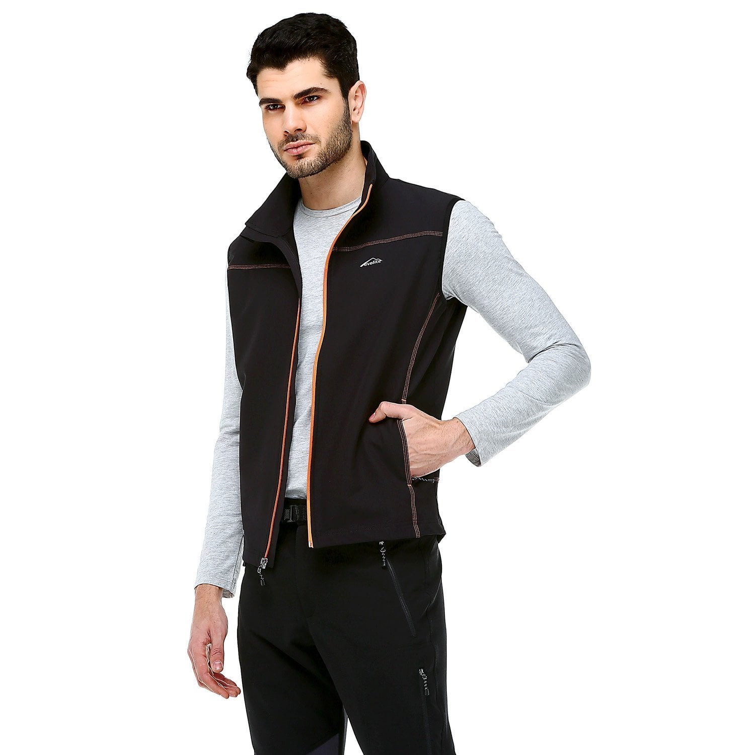 Evolite Men’s Neon Softshell Vest - Black/Orange XXL