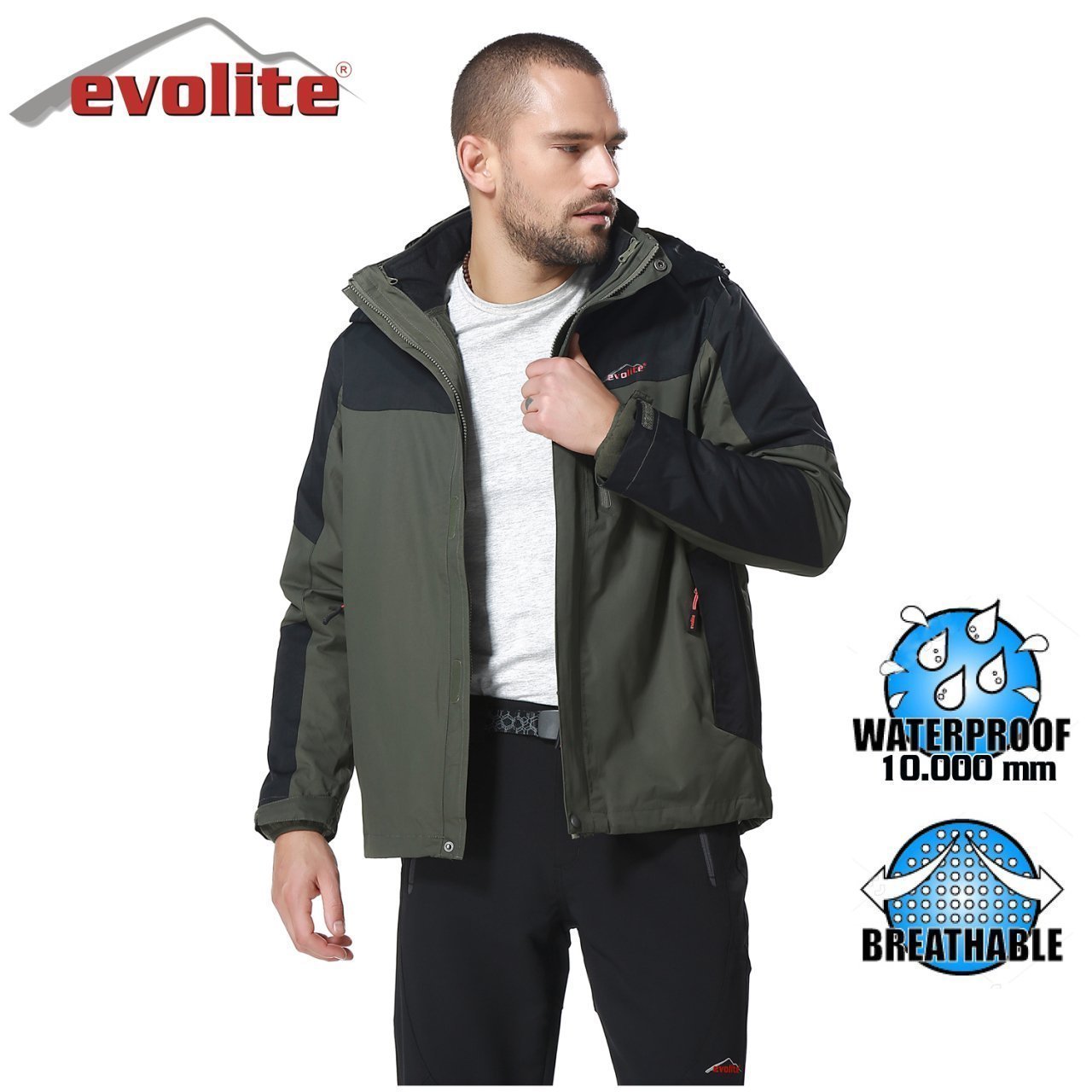 Evolite Men’s Diva 3in1 Jacket - Khaki/Black