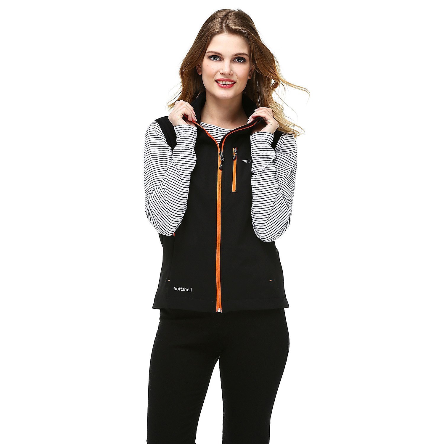 Evolite Women’s Neon Softshell Vest - Black/Orange