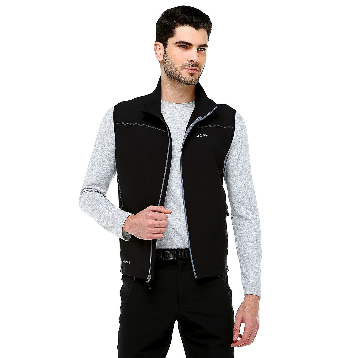 Evolite Men’s Neon Softshell Vest  - Black/ Grey