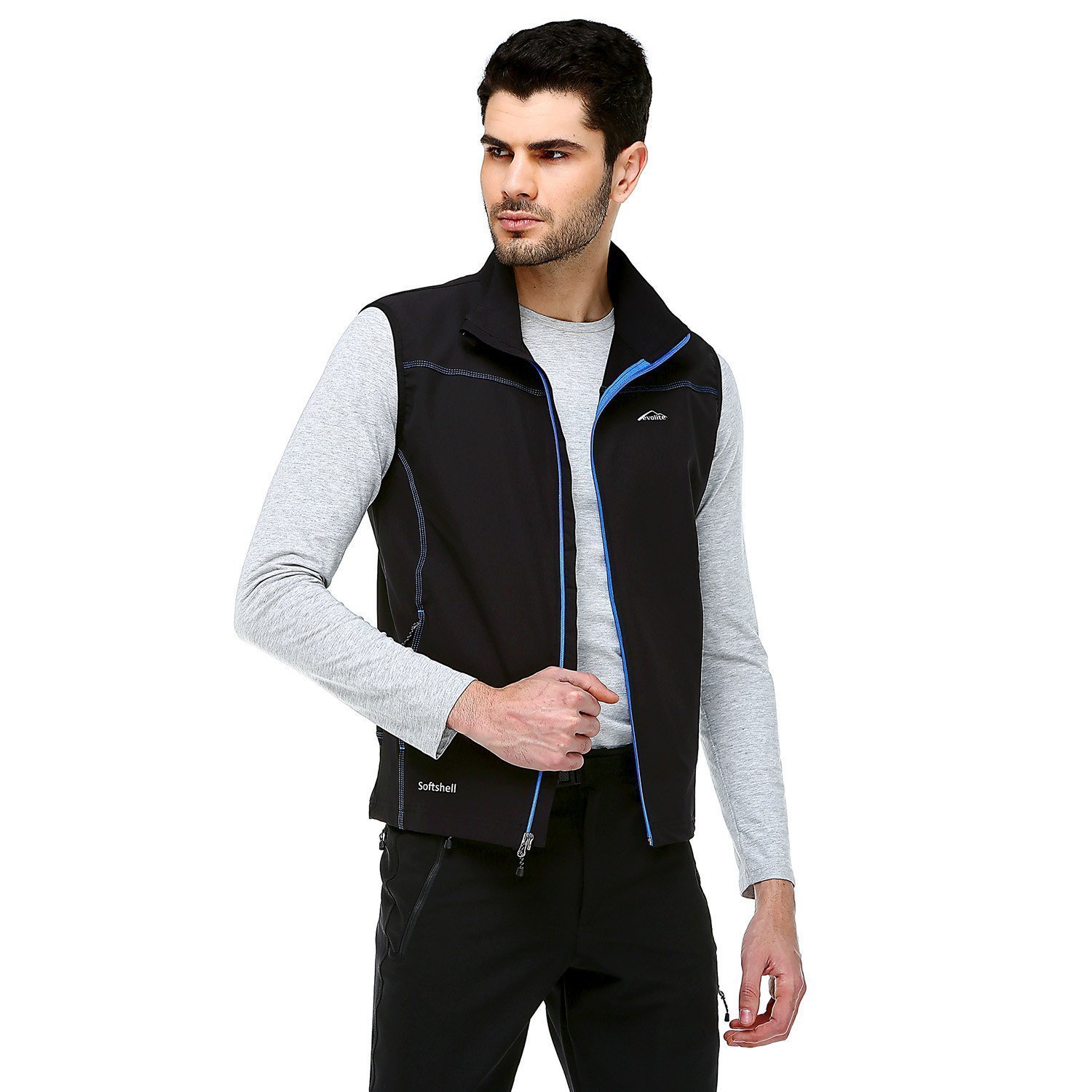Evolite Men’s Neon Softshell Vest - Black/ Blue