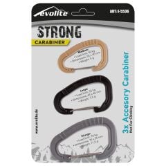 Evolite Strong Carabiner Set Of 3 - Grey/Black/Beige