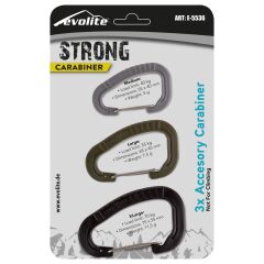 Evolite Strong Carabiner Set Of 3 - Black/Khaki/Grey