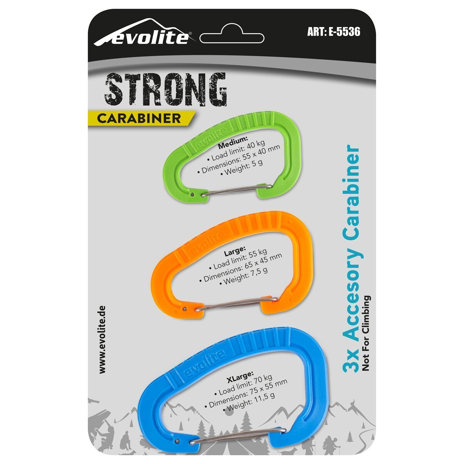 Evolite Strong Carabiner Set Of 3 -  Blue/Orange/Green