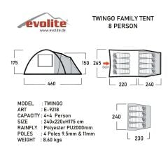 Evolite Twingo 8 Person Family Tent