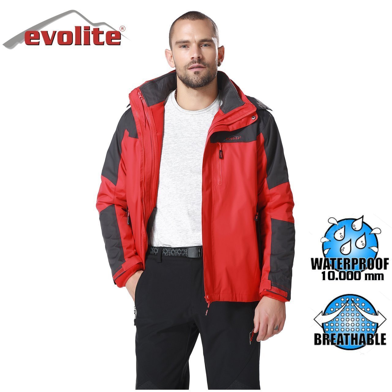 Evolite Men’s Diva 3in1 Jacket - Grey/Red XXL