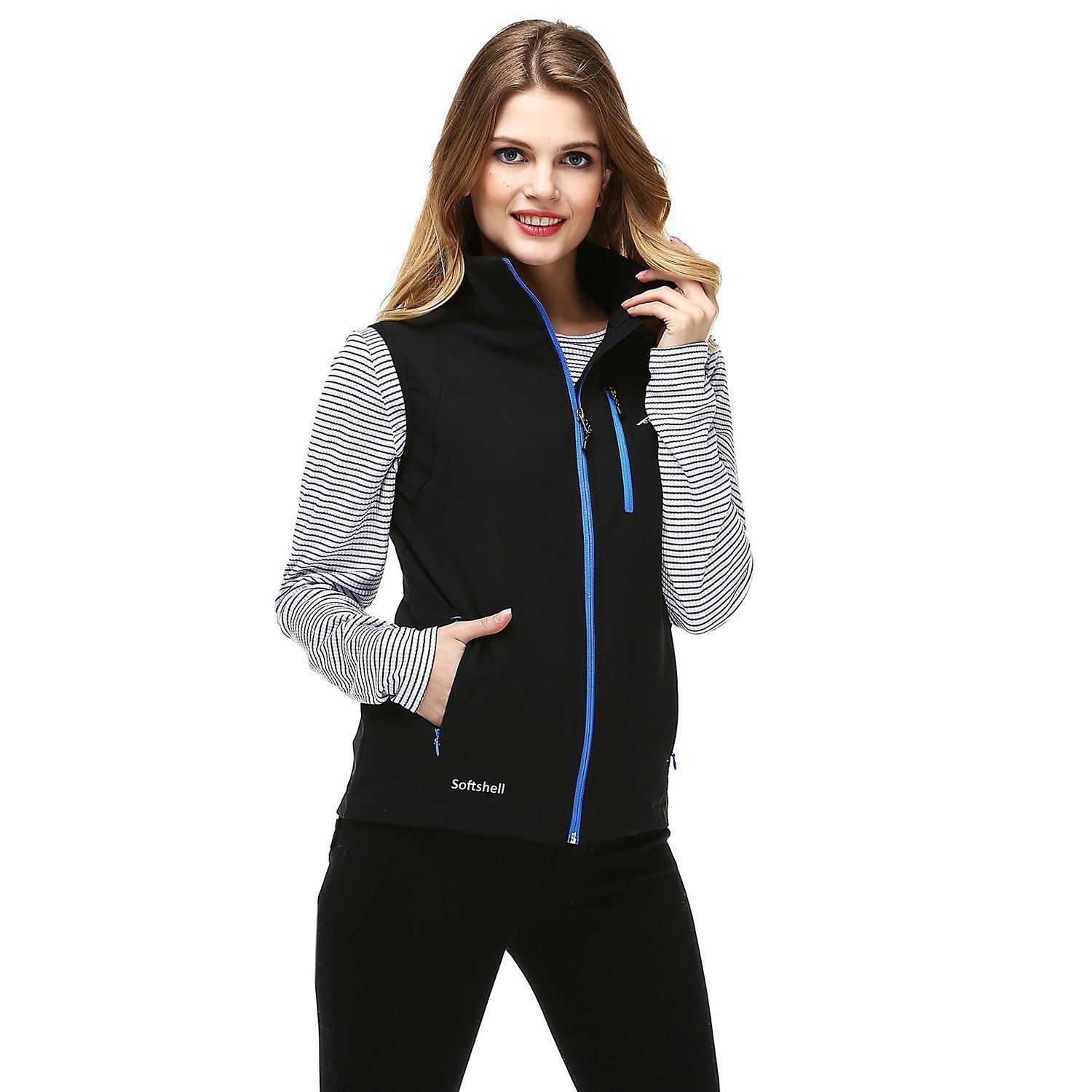 Evolite Women’s Neon Softshell Vest - Black/Blue XS